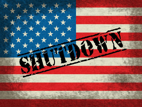 Usa Shutdown Flag Political Government Shut Down Means National Furlough