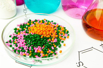 Plastic raw material in granules against the background