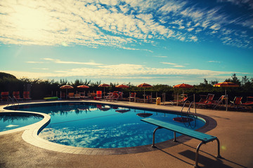 Adventure and relaxation in summertime in tourist village