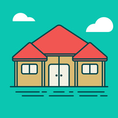 Red roof house, blue sky