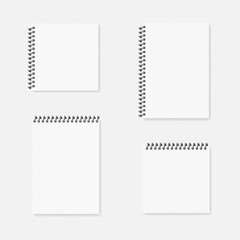 A4 and square side and top wire spiral grid lined notebook mockup set