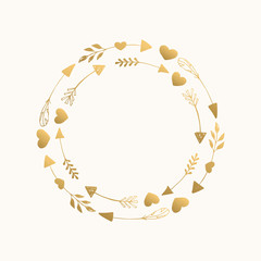 Circle frame with arrows and hearts. Vector vintage illustration. Decoration for invite pages.