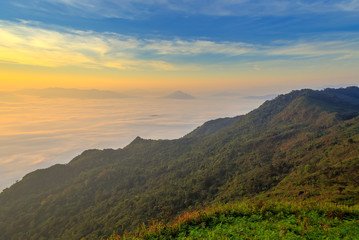Beautiful Landscape of sunrise on Mountain at  of Phu Chi Fa ,Thailand