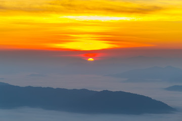Landscape of sunrise on Mountain at  of Phu Chi Dao ,Thailand