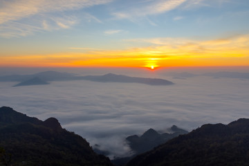 Beautiful Landscape of sunrise on Mountain at  of Phu Chi Fa ,Thailand