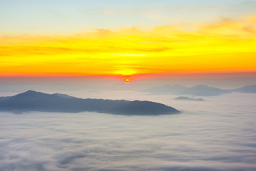 Beautiful Landscape of sunrise on Mountain at  of Phu Chi Fa ,Thailand