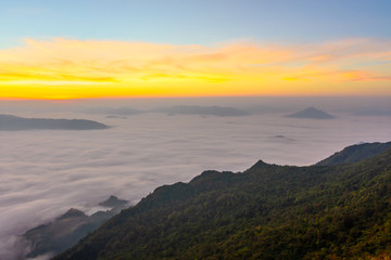 Beautiful Landscape of sunrise on Mountain at  of Phu Chi Fa ,Thailand