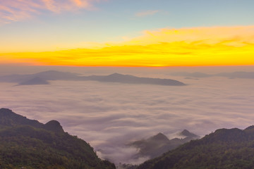 Beautiful Landscape of sunrise on Mountain at  of Phu Chi Fa ,Thailand