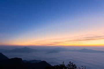 Beautiful Landscape of sunrise on Mountain at  of Phu Chi Fa ,Thailand