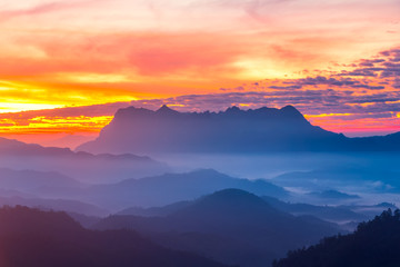 Landscape of sunrise on Mountain at Doi Luang Chiang Dao, ChiangMai ,Thailand