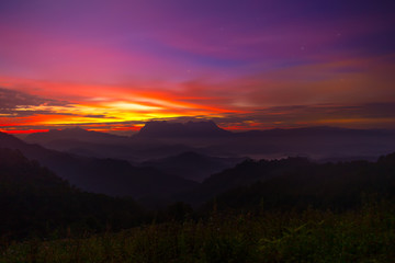 Landscape of sunrise on Mountain at Doi Luang Chiang Dao, ChiangMai ,Thailand