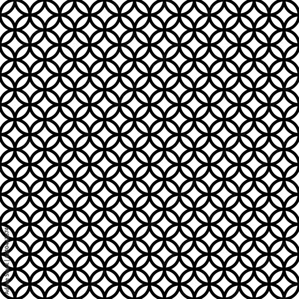 Poster Seamless pattern intersecting circles, rings, vector seamless pattern, template stained glass window ring