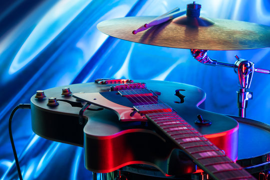 Musical instruments - drums and guitar