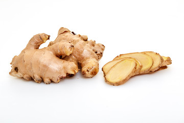 sliced fresh ginger root spice