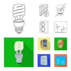 Isolated object of electricity and electric icon. Collection of electricity and energy stock vector illustration.