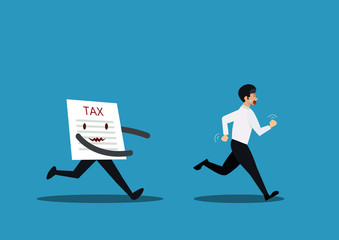 illustration of businessman runaway from paper tax, concept