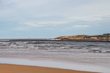 Busy sea on beaches of northern Spain in winter