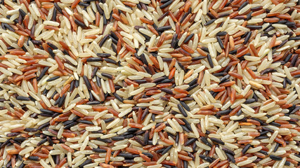 Organic three colors (red, black, and brown) parboiled rice for a background.