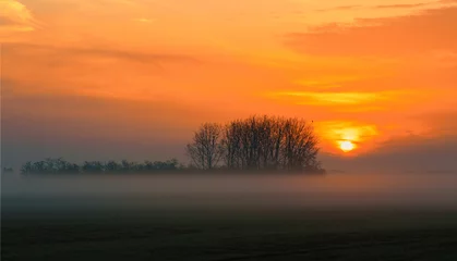 Fototapete Tiefes Orange Sunrise landscape of Hortobagy landscape, Hortobagy National Park, Hungary puszta, Europe wildlife, UNESCO World Heritage Site  © ArtushFoto