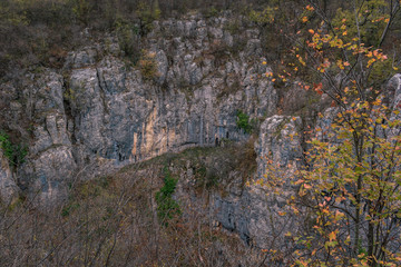 Fototapeta na wymiar Magnificent autumn view from the mountain above Dryanovo monastery.