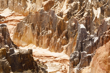Fototapeta na wymiar Famous Lavaka of Ankarokaroka erosion canyon in Ankarafantsika National Park, incredible moonscape with dry forest and lake, Boeny Region of Northwest Madagascar