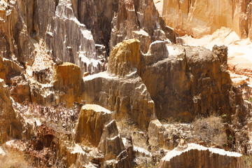 Famous Lavaka of Ankarokaroka erosion canyon in Ankarafantsika National Park, incredible moonscape with dry forest and lake, Boeny Region of Northwest Madagascar