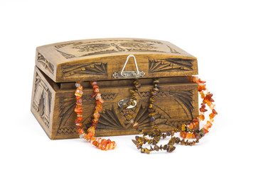 wooden casket with jewellery