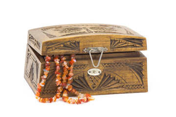 wooden casket with jewellery