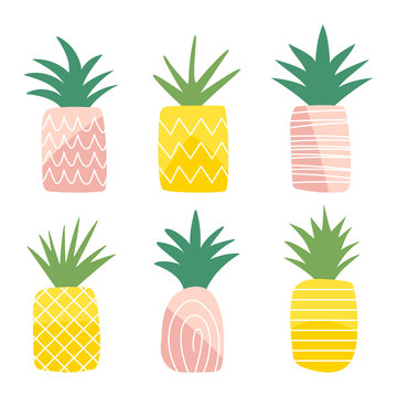 Set of cute pineapples for baby design. Vector isolated illustration.