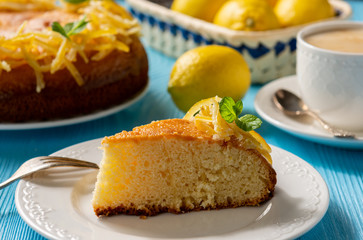 Homemade lemon pie with candied lemon peel.