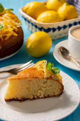 Homemade lemon pie with candied lemon peel.