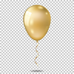 Realistic gold balloon, isolated on transparent background.