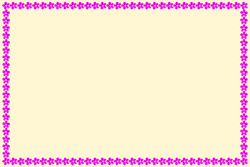 Pink flower frame of five petals on yellow background