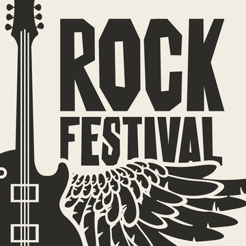Vector poster or banner for Rock Festival with an electric guitar and wing