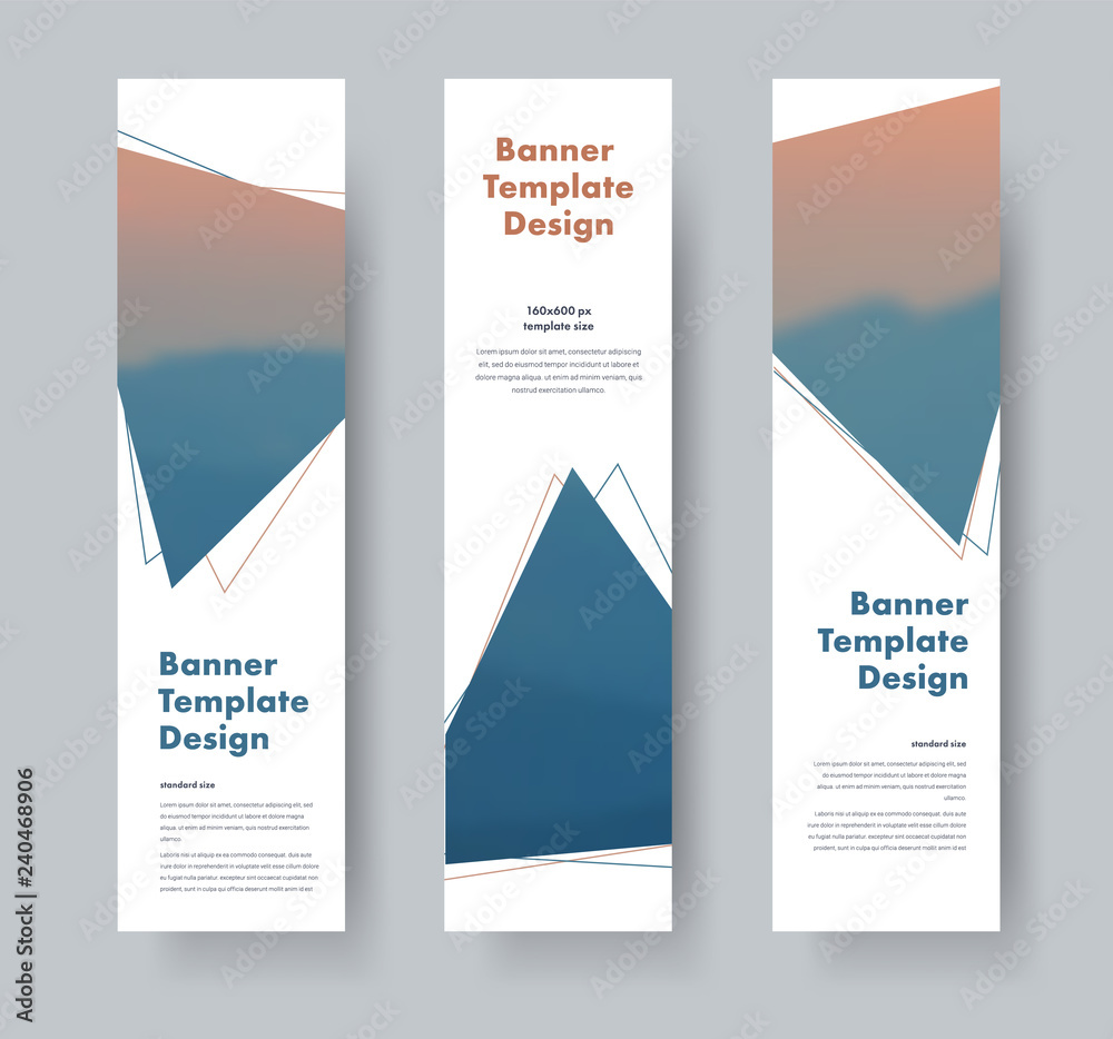 Poster Design of vertical vector web banners with triangles and stroke for photo.