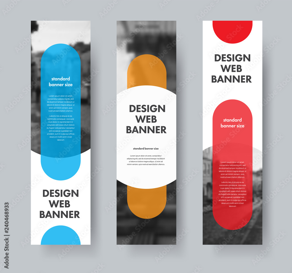 Poster Design of vector web banners with color design elements and a semicircle for photo and text