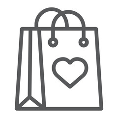 Shopping bag with heart line icon, love and package, gift bag sign, vector graphics, a linear pattern on a white background.