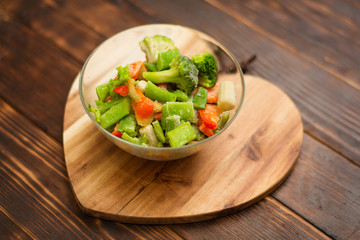 A mixture of fresh-frozen vegetables in a plate.