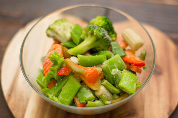 A mixture of fresh-frozen vegetables in a plate.