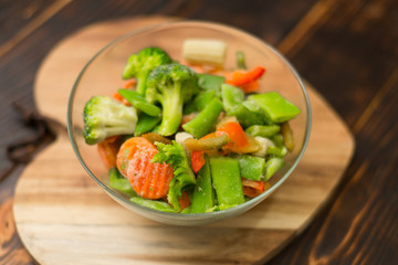 A mixture of fresh-frozen vegetables in a plate.