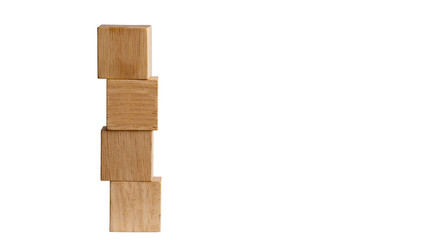 wooden box  4 pieces Overlapping vertically On a white background (isolated), Concept  Space in the wooden box to put text.