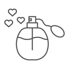 Love perfume thin line icon, aroma and romantic, fluid bottle sign, vector graphics, a linear pattern on a white background.