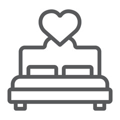 Lovers bed line icon, love and sleep, double bed sign, vector graphics, a linear pattern on a white background.