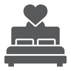 Lovers bed glyph icon, love and sleep, double bed sign, vector graphics, a solid pattern on a white background.