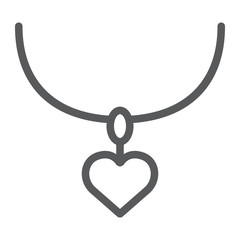 Necklace with heart line icon, jewelry and accessory, pendant sign, vector graphics, a linear pattern on a white background.