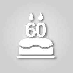 Birthday cake with candles in the form of the number 60 figure cut out of paper icon. Happy Birthday concept symbol design. Stock - Vector illustration can be used for web.