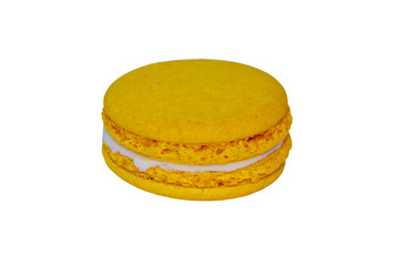 Tasty yellow macaroon isolated on white background