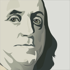 Close up view of Ben Franklin in this stylized drawing in muted colors  - obrazy, fototapety, plakaty