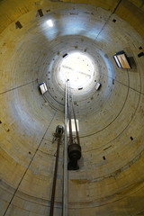 Inside view of the hollow shaft inside the Leaning Tower of Pisa campanile in Tuscany, Italy