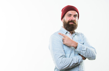 Man bearded with mustache brutal masculine appearance. Hipster style and fashion. Bearded man...